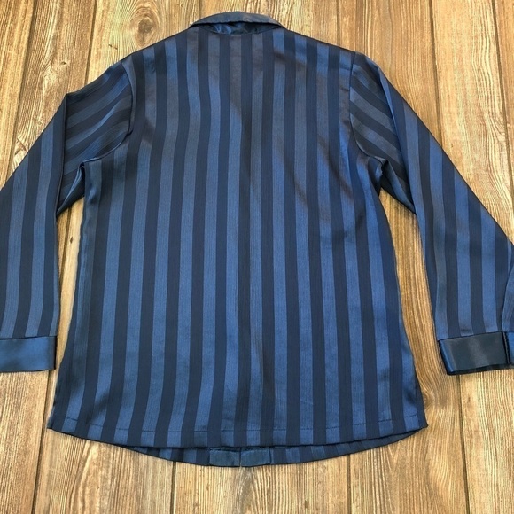 HALSTON Blue Striped Silk Texture Button Up Shirt XS - Picture 2 of 6